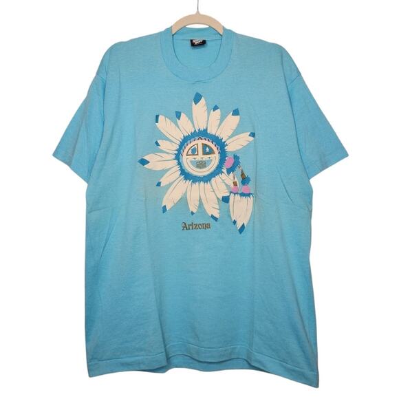 Vintage Arizona Feathers Baby Blue Single Stitch Shirt Screen Stars XL Art - Picture 1 of 8